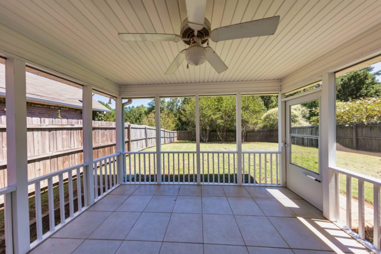 Inspiration for a small contemporary tile screened-in back porch remodel in Birmingham with a roof extension by Christina James, Realtor, Greater Birmingham Area | Outdoor Photos | Porch | Landscaping | Landscape Design | Outdoor Living Space | Porch Design Ideas | Outdoor Living Space Ideas | Backyard Design