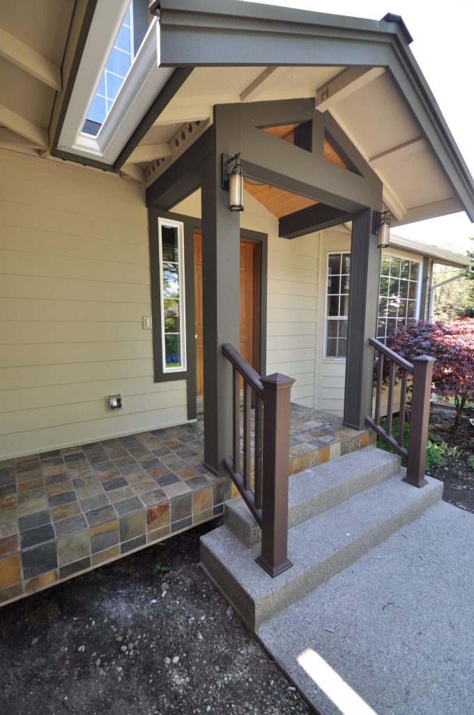 Inspiration for a small craftsman tile front porch remodel in Seattle by American Dream Design Build | Outdoor Photos | Porch | Landscaping | Landscape Design | Outdoor Living Space | Porch Design Ideas | Outdoor Living Space Ideas | Backyard Design