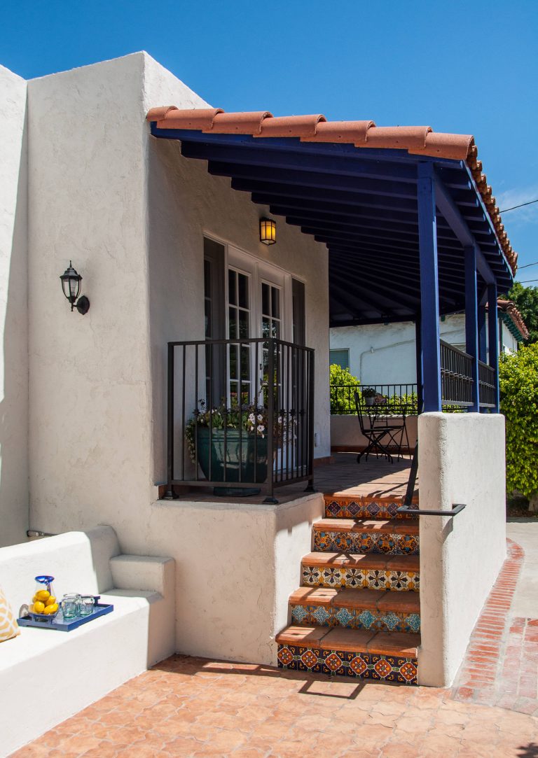 Inspiration for a small mediterranean tile porch remodel in Orange County by User | Outdoor Photos | Porch | Landscaping | Landscape Design | Outdoor Living Space | Porch Design Ideas | Outdoor Living Space Ideas | Backyard Design