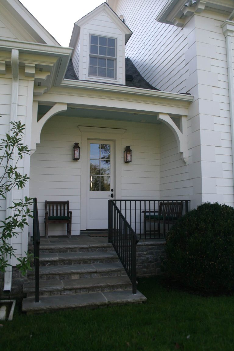 Inspiration for a small timeless stone back porch remodel in Nashville with a roof extension by Farris Concepts in Architecture | Outdoor Photos | Porch | Landscaping | Landscape Design | Outdoor Living Space | Porch Design Ideas | Outdoor Living Space Ideas | Backyard Design