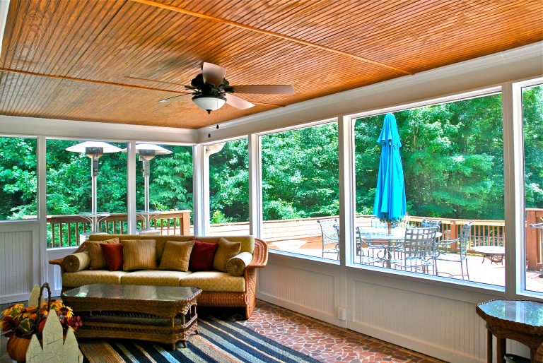 Inspiration for a timeless screened-in porch remodel in Atlanta with a roof extension by BranCo Construction, LLC | Outdoor Photos | Porch | Landscaping | Landscape Design | Outdoor Living Space | Porch Design Ideas | Outdoor Living Space Ideas | Backyard Design