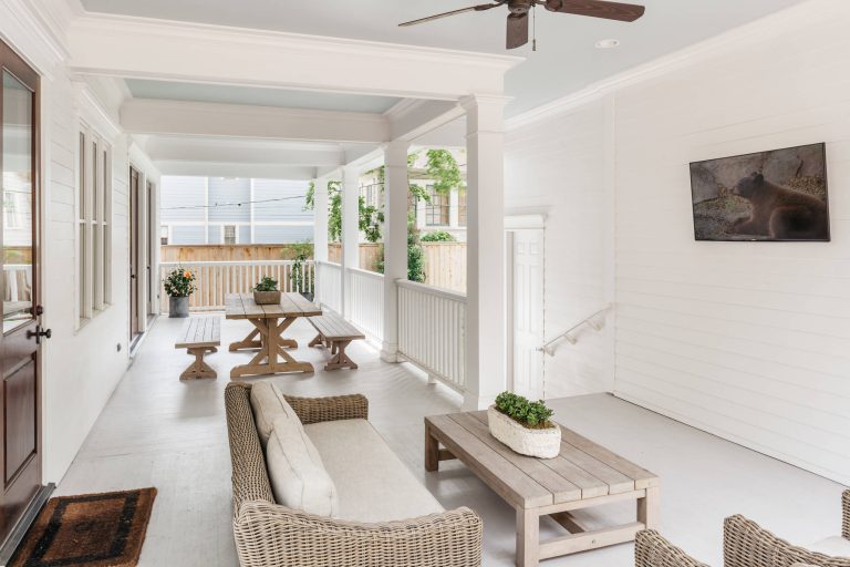 Inspiration for a timeless side porch remodel in Houston with decking and a roof extension by 2Scale Architects | Outdoor Photos | Porch | Landscaping | Landscape Design | Outdoor Living Space | Porch Design Ideas | Outdoor Living Space Ideas | Backyard Design