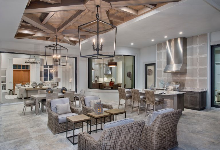 Inspiration for a transitional patio kitchen remodel in Other with a roof extension