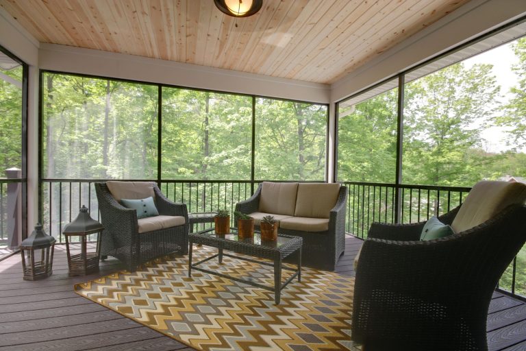Inspiration for a transitional porch remodel in Grand Rapids by Heartland Builders, LLC | Outdoor Photos | Porch | Landscaping | Landscape Design | Outdoor Living Space | Porch Design Ideas | Outdoor Living Space Ideas | Backyard Design