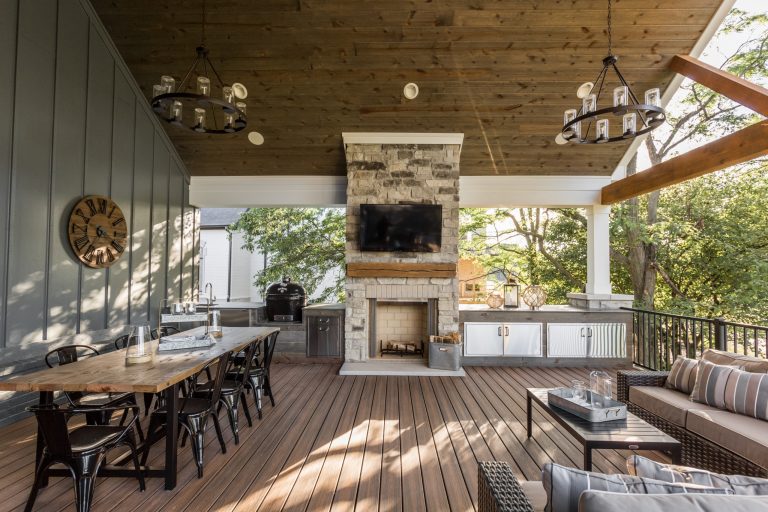 Inspiration for a transitional porch remodel in Indianapolis by G&G Custom Homes, Inc | Outdoor Photos | Porch | Landscaping | Landscape Design | Outdoor Living Space | Porch Design Ideas | Outdoor Living Space Ideas | Backyard Design