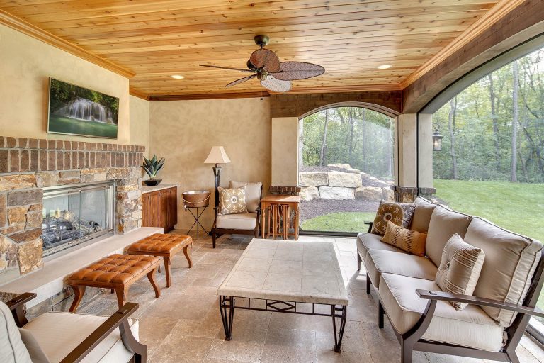 Inspiration for a transitional porch remodel in Minneapolis by M. Gilbertson Design | Outdoor Photos | Porch | Landscaping | Landscape Design | Outdoor Living Space | Porch Design Ideas | Outdoor Living Space Ideas | Backyard Design