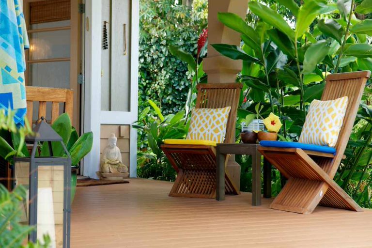 Inspiration for a tropical porch remodel in Los Angeles by Natalie Younger Interior Design, Allied ASID | Outdoor Photos | Porch | Landscaping | Landscape Design | Outdoor Living Space | Porch Design Ideas | Outdoor Living Space Ideas | Backyard Design