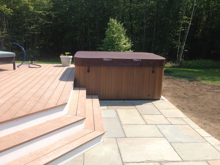 Integration of deck, patio and hot tub.