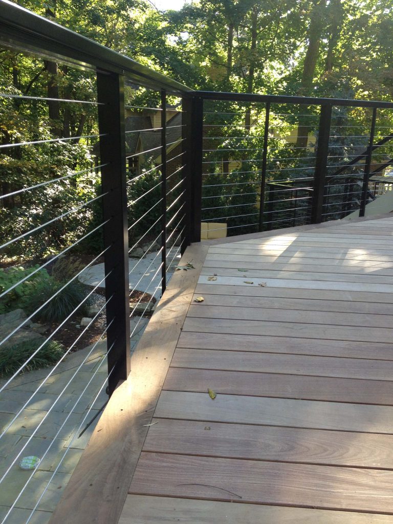 Ipe decking with Feeney DesignRail stainless steel cable rails to allow an unobstructed view of the beautiful landscape below.