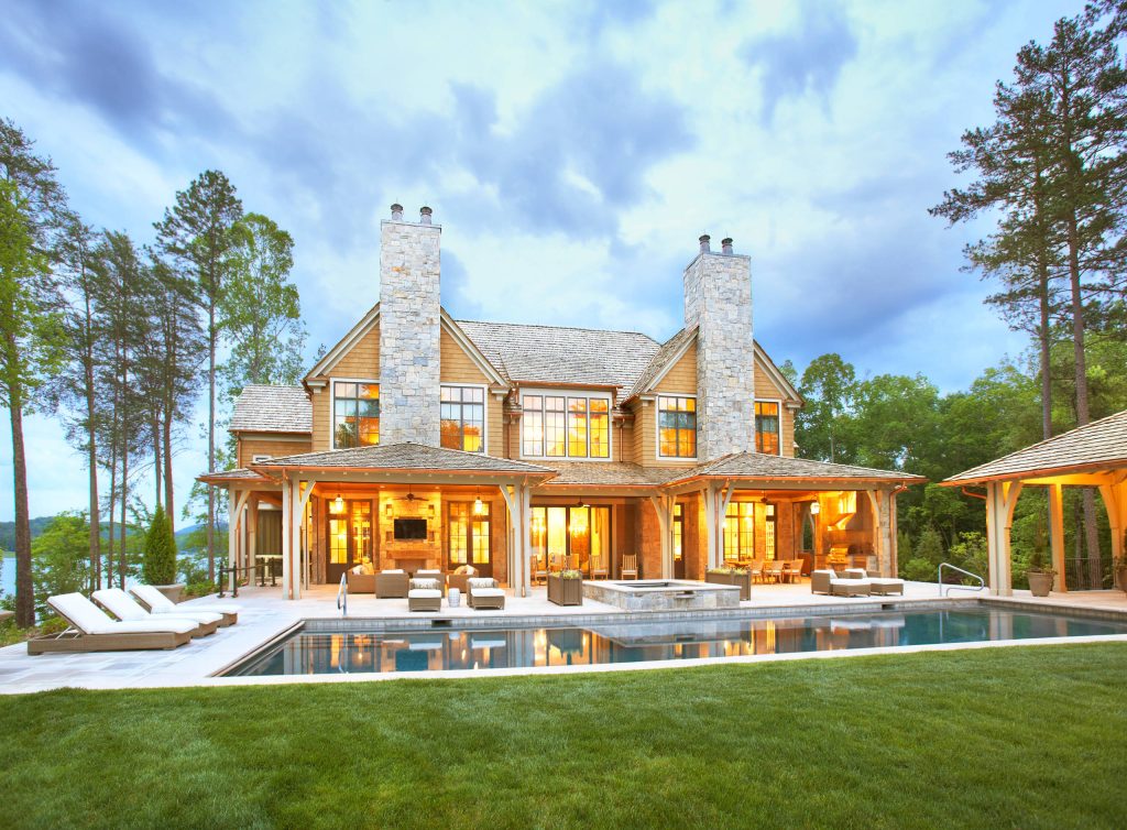 Lake Front Country Estate Pool Terrace, designed by Tom Markalunas and JDP Design, built by Resort Custom Homes, The Collins Group and Signature Pools. Photography by Rachael Boling
