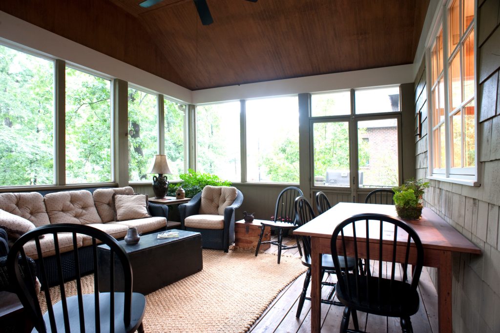 Large arts and crafts back porch photo in Birmingham with decking and a roof extension by JDW Construction INC | Outdoor Photos | Porch | Landscaping | Landscape Design | Outdoor Living Space | Porch Design Ideas | Outdoor Living Space Ideas | Backyard Design