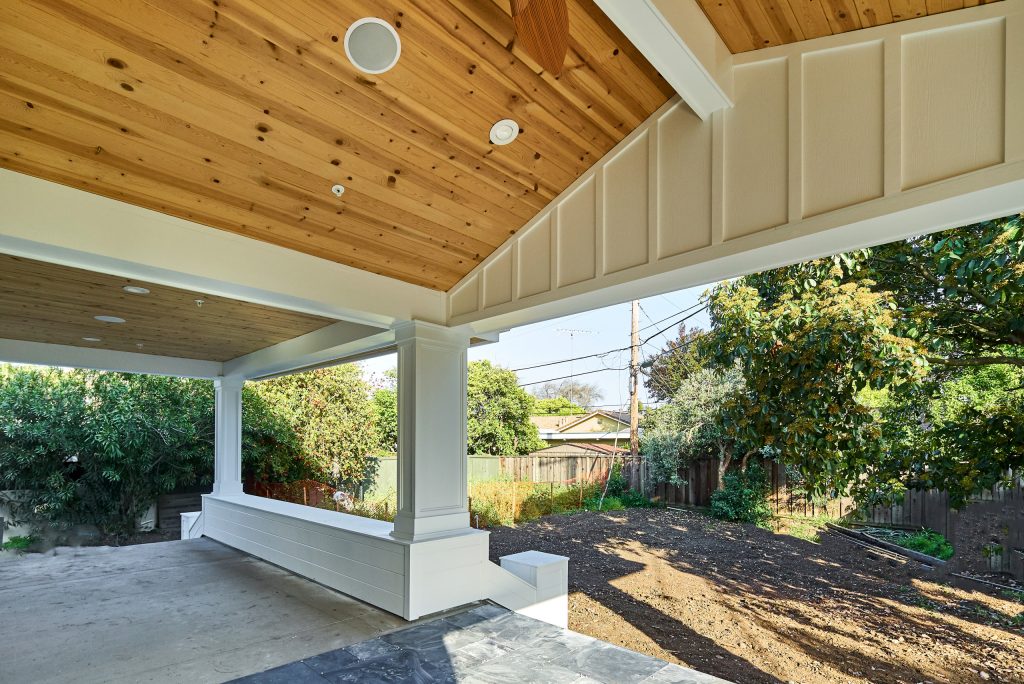 Large arts and crafts concrete paver back porch idea in San Francisco with a roof extension by Silicon Valley Builder | Outdoor Photos | Porch | Landscaping | Landscape Design | Outdoor Living Space | Porch Design Ideas | Outdoor Living Space Ideas | Backyard Design