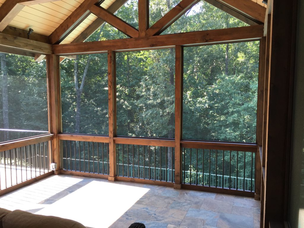 Large arts and crafts screened-in side porch idea in Birmingham with decking and a roof extension by Taylor Burton Company Inc | Outdoor Photos | Porch | Landscaping | Landscape Design | Outdoor Living Space | Porch Design Ideas | Outdoor Living Space Ideas | Backyard Design