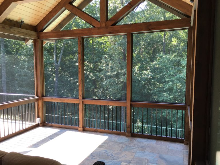 Large arts and crafts screened-in side porch idea in Birmingham with decking and a roof extension by Taylor Burton Company Inc | Outdoor Photos | Porch | Landscaping | Landscape Design | Outdoor Living Space | Porch Design Ideas | Outdoor Living Space Ideas | Backyard Design