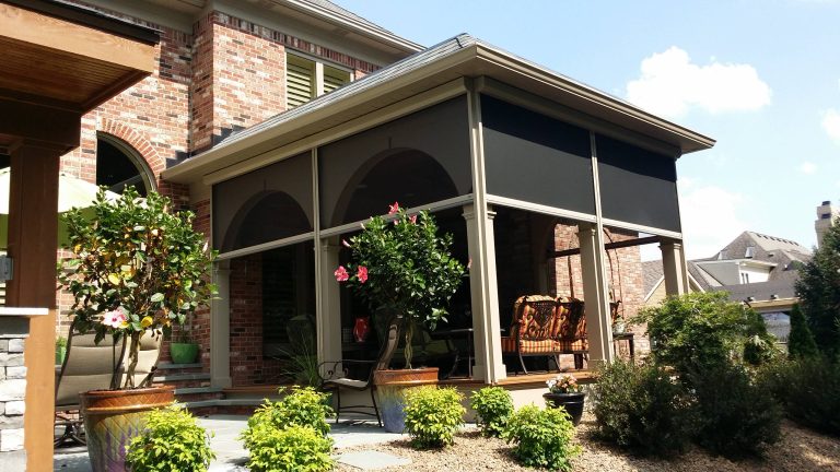 Large classic screened-in back porch idea in Orange County with a roof extension and decking by Screens of Kentucky, LLC | Outdoor Photos | Porch | Landscaping | Landscape Design | Outdoor Living Space | Porch Design Ideas | Outdoor Living Space Ideas | Backyard Design