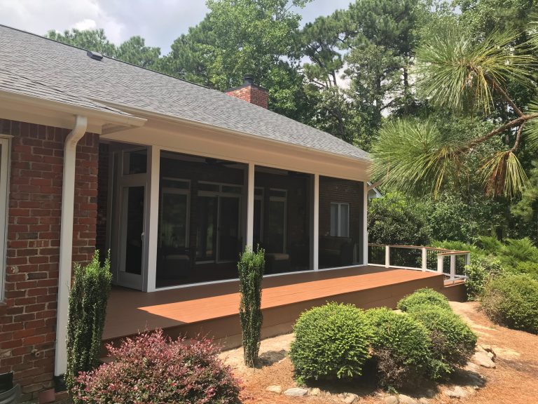 Large classic screened-in back porch idea in Raleigh by Masters Properties, Inc. | Outdoor Photos | Porch | Landscaping | Landscape Design | Outdoor Living Space | Porch Design Ideas | Outdoor Living Space Ideas | Backyard Design