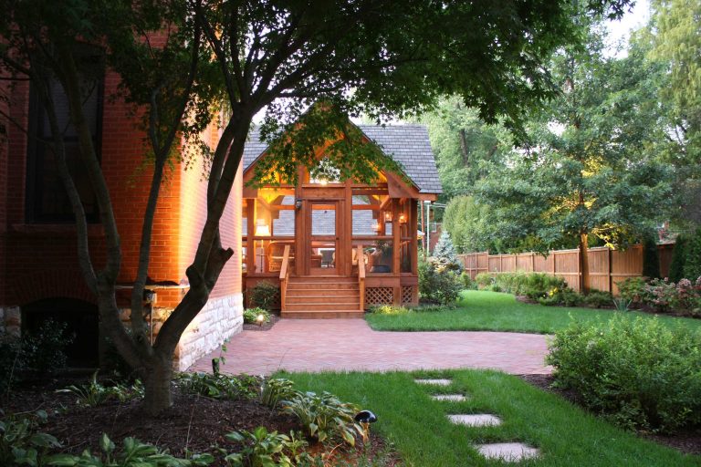 Large elegant back porch photo in St Louis with decking and a roof extension by CORE10 RESIDENTIAL | Outdoor Photos | Porch | Landscaping | Landscape Design | Outdoor Living Space | Porch Design Ideas | Outdoor Living Space Ideas | Backyard Design