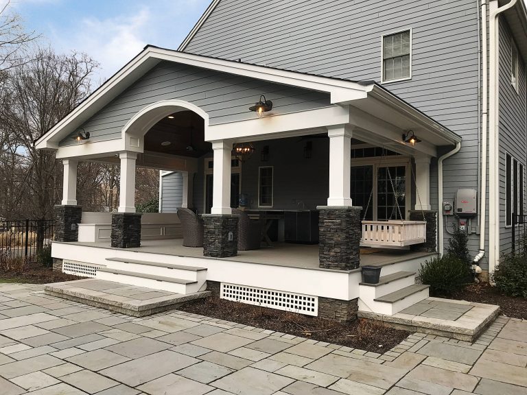 Large elegant porch photo in New York with decking and a roof extension by Paredes-Grube Architecture | Outdoor Photos | Porch | Landscaping | Landscape Design | Outdoor Living Space | Porch Design Ideas | Outdoor Living Space Ideas | Backyard Design