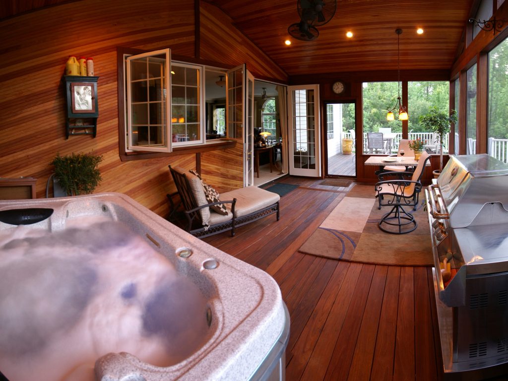 Large elegant screened-in back porch photo in DC Metro with decking and a roof extension by Fine Decks Inc. | Outdoor Photos | Porch | Landscaping | Landscape Design | Outdoor Living Space | Porch Design Ideas | Outdoor Living Space Ideas | Backyard Design