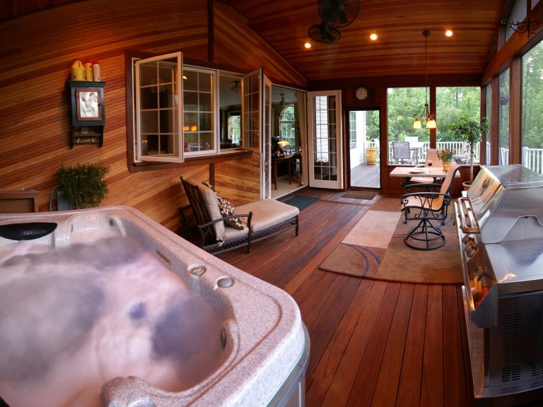 Large elegant screened-in back porch photo in DC Metro with decking and a roof extension by Fine Decks Inc. | Outdoor Photos | Porch | Landscaping | Landscape Design | Outdoor Living Space | Porch Design Ideas | Outdoor Living Space Ideas | Backyard Design