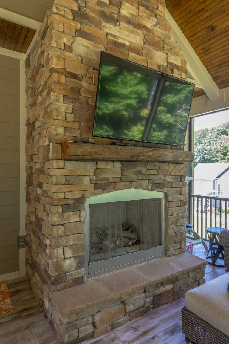 Large elegant screened-in back porch photo in Other with a roof extension by Design Craft Homes Inc | Outdoor Photos | Porch | Landscaping | Landscape Design | Outdoor Living Space | Porch Design Ideas | Outdoor Living Space Ideas | Backyard Design
