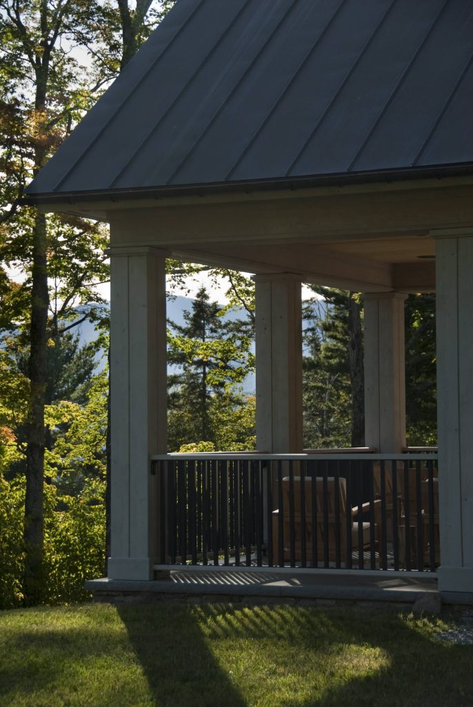 Large mountain style porch idea in Burlington with a roof extension by Birdseye Design | Outdoor Photos | Porch | Landscaping | Landscape Design | Outdoor Living Space | Porch Design Ideas | Outdoor Living Space Ideas | Backyard Design