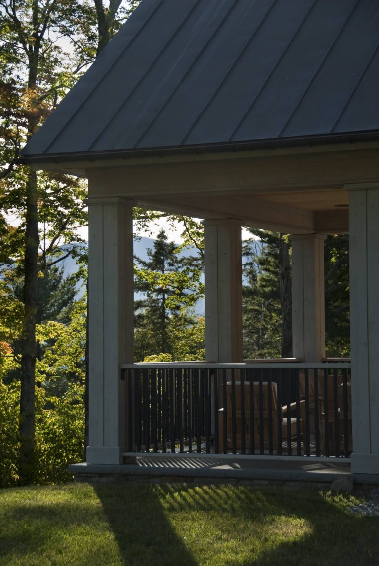 Large mountain style porch idea in Burlington with a roof extension by Birdseye Design | Outdoor Photos | Porch | Landscaping | Landscape Design | Outdoor Living Space | Porch Design Ideas | Outdoor Living Space Ideas | Backyard Design