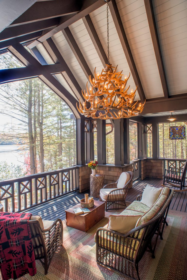 Large mountain style screened-in porch photo in New York with decking and a roof extension by Beardsley Architects + Engineers | Outdoor Photos | Porch | Landscaping | Landscape Design | Outdoor Living Space | Porch Design Ideas | Outdoor Living Space Ideas | Backyard Design