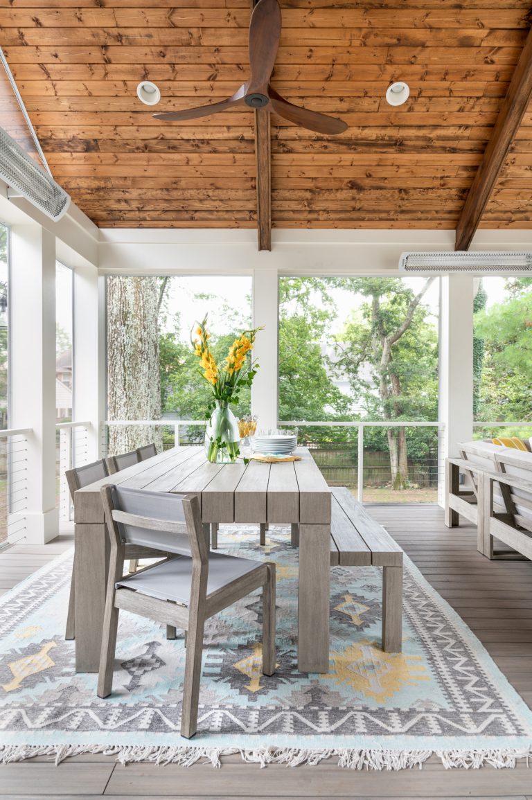 Large transitional back porch photo in Nashville with a fireplace, decking and a roof extension by The Kingston Group - Remodeling Specialists | Outdoor Photos | Porch | Landscaping | Landscape Design | Outdoor Living Space | Porch Design Ideas | Outdoor Living Space Ideas | Backyard Design