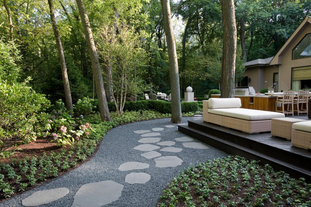 Large trendy backyard tile patio kitchen photo in Chicago with no cover
