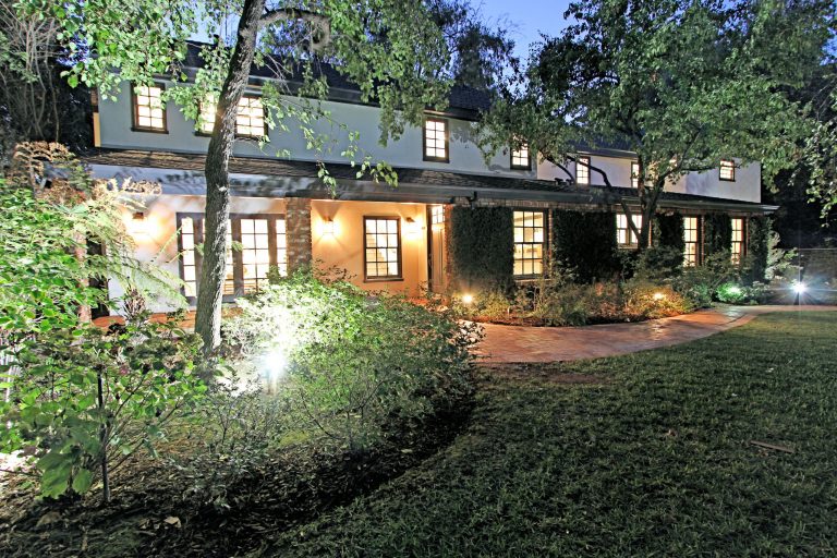 Lutron Radio RA2 controls the exterior lighting of this estate, with timers set to an astronomical clock for perfect timing, regardless of the season