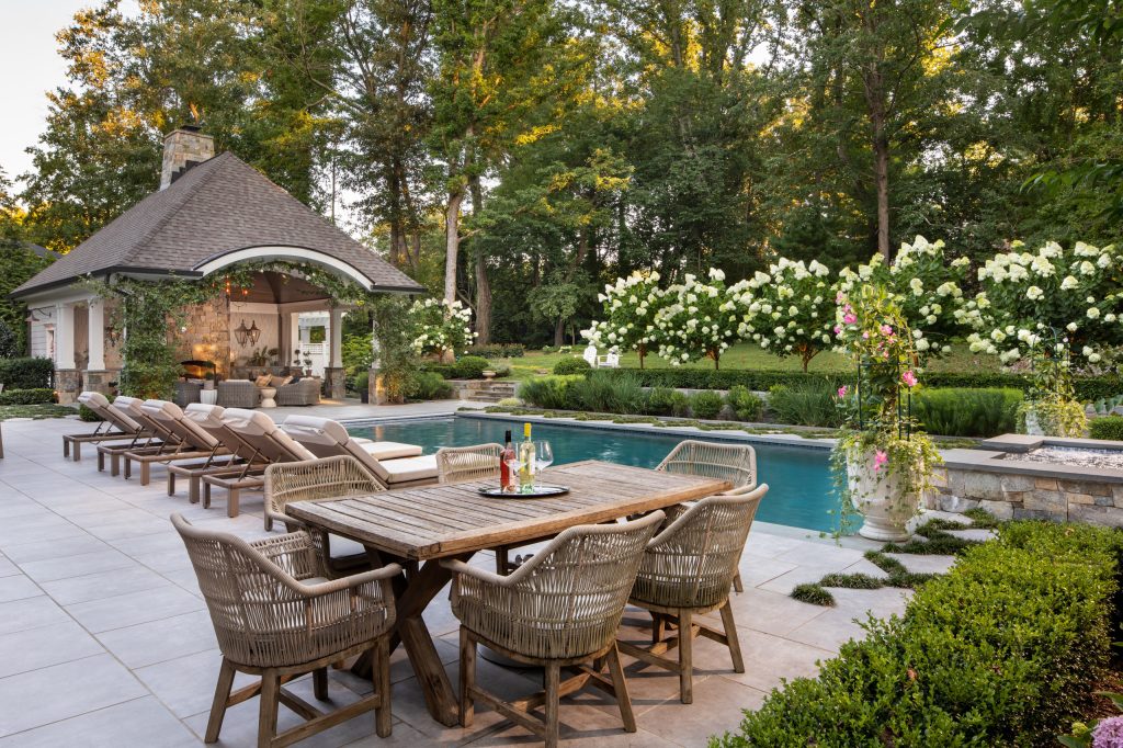 Maryland Landscaping, Twilight, Pool, Pavillion, Pergola, Spa, Whirlpool, Outdoor Kitchen, Front steps by Wheats Landscaping