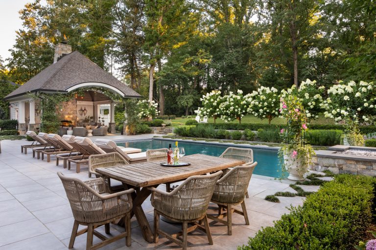 Maryland Landscaping, Twilight, Pool, Pavillion, Pergola, Spa, Whirlpool, Outdoor Kitchen, Front steps by Wheats Landscaping