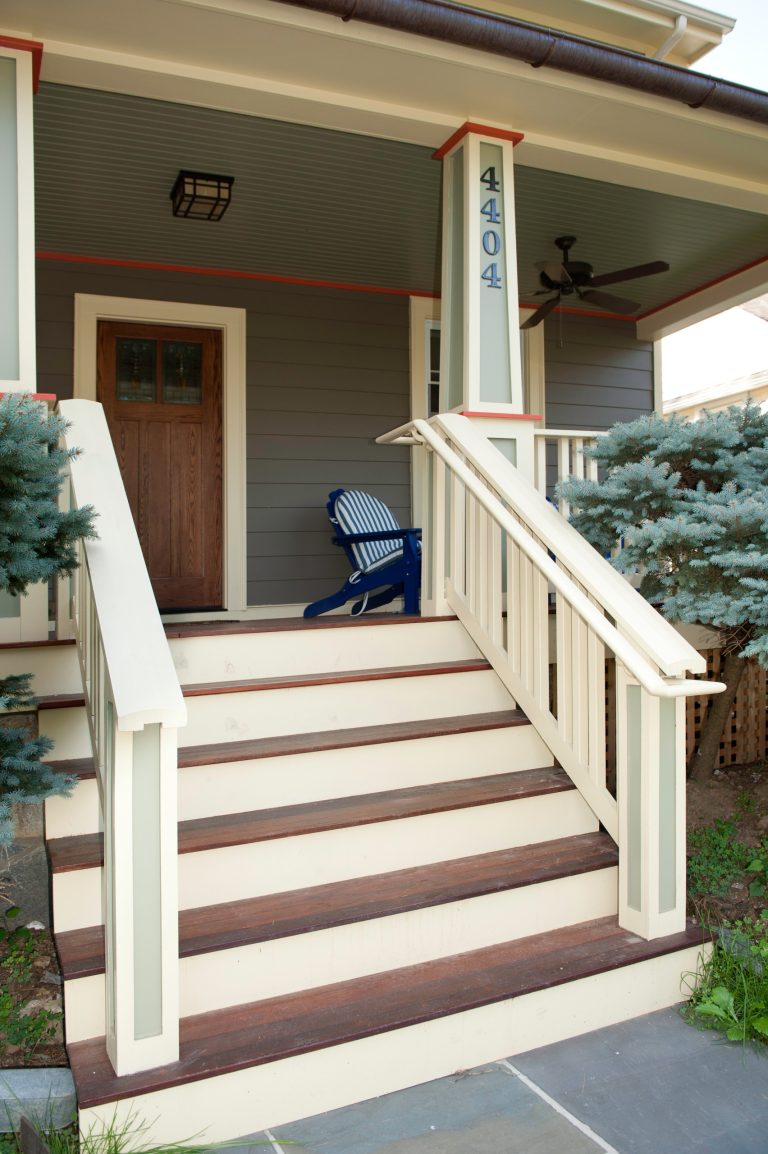 Mid-sized arts and crafts stone front porch idea in DC Metro with a roof extension by WINN Design+Build | Outdoor Photos | Porch | Landscaping | Landscape Design | Outdoor Living Space | Porch Design Ideas | Outdoor Living Space Ideas | Backyard Design