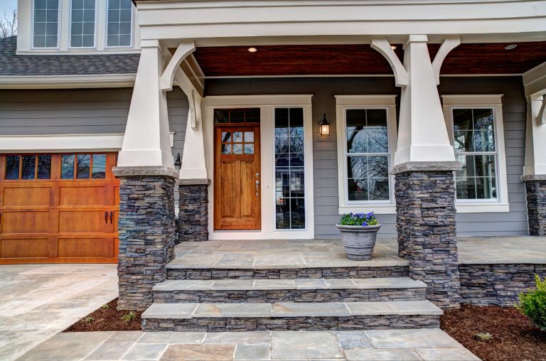 Mid-sized arts and crafts stone porch idea in DC Metro with a roof extension by Mains Signature Homes Inc. | Outdoor Photos | Porch | Landscaping | Landscape Design | Outdoor Living Space | Porch Design Ideas | Outdoor Living Space Ideas | Backyard Design