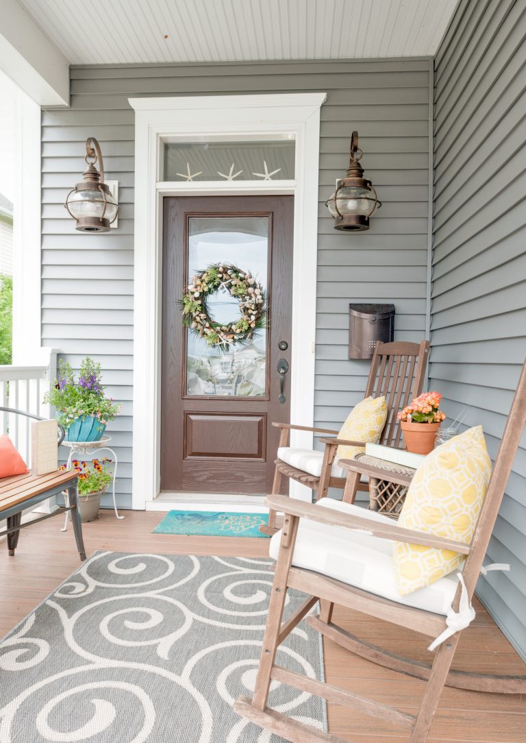 Mid-sized beach style front porch photo in New York with decking and a roof extension by Atlantic Modular Builders | Outdoor Photos | Porch | Landscaping | Landscape Design | Outdoor Living Space | Porch Design Ideas | Outdoor Living Space Ideas | Backyard Design