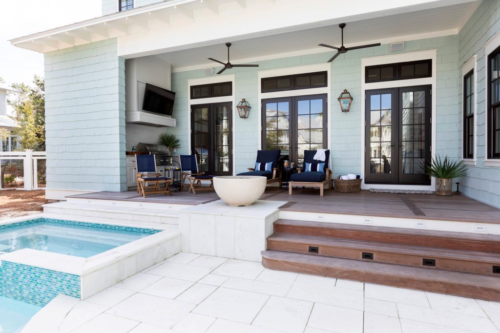 Mid-sized beach style side porch photo in Other with decking and a roof extension by Geoff Chick & Associates | Outdoor Photos | Porch | Landscaping | Landscape Design | Outdoor Living Space | Porch Design Ideas | Outdoor Living Space Ideas | Backyard Design