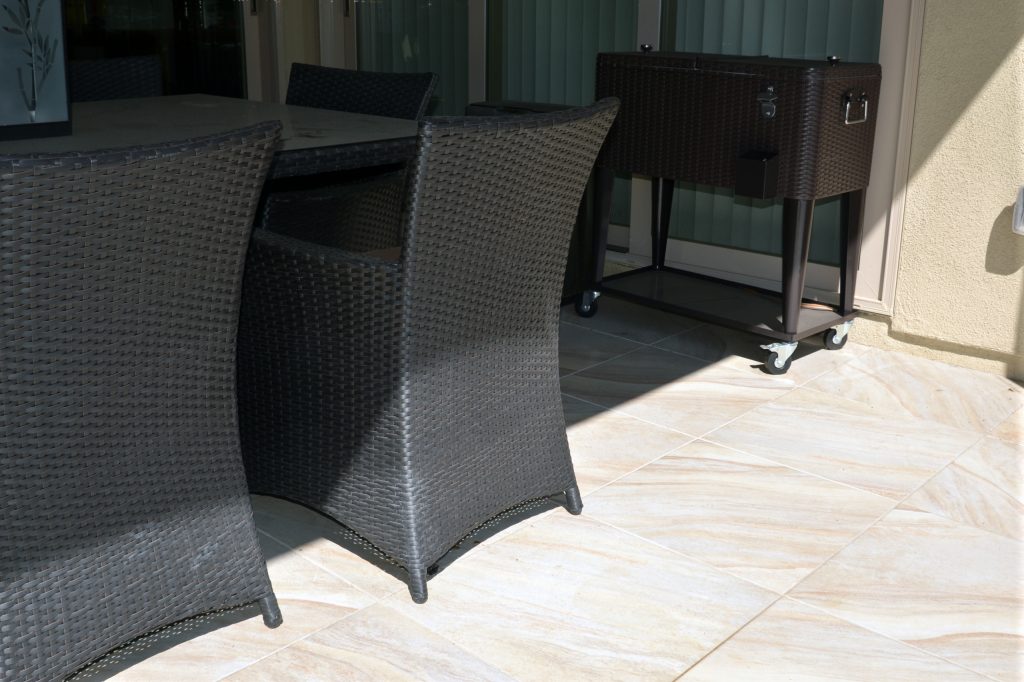 Mid-sized beach style stone porch idea in San Diego with a roof extension by Arcadian Landscape | Outdoor Photos | Porch | Landscaping | Landscape Design | Outdoor Living Space | Porch Design Ideas | Outdoor Living Space Ideas | Backyard Design