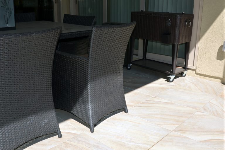 Mid-sized beach style stone porch idea in San Diego with a roof extension by Arcadian Landscape | Outdoor Photos | Porch | Landscaping | Landscape Design | Outdoor Living Space | Porch Design Ideas | Outdoor Living Space Ideas | Backyard Design