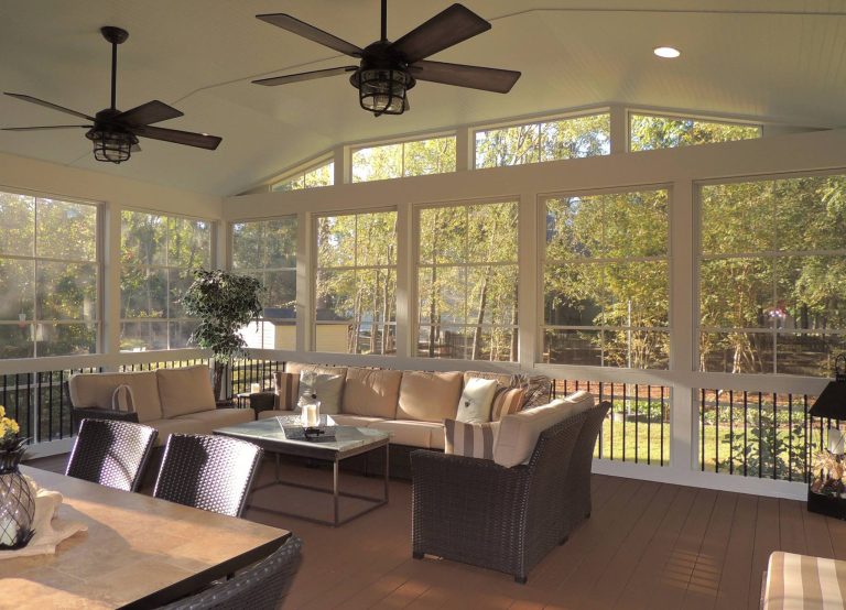 Mid-sized classic screened-in back porch idea in Charlotte with decking and a roof extension by Exterior Additions LLC | Outdoor Photos | Porch | Landscaping | Landscape Design | Outdoor Living Space | Porch Design Ideas | Outdoor Living Space Ideas | Backyard Design