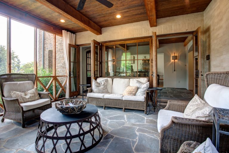 Mid-sized classic tile back porch idea in Little Rock with a roof extension by Parkinson Building Group | Outdoor Photos | Porch | Landscaping | Landscape Design | Outdoor Living Space | Porch Design Ideas | Outdoor Living Space Ideas | Backyard Design