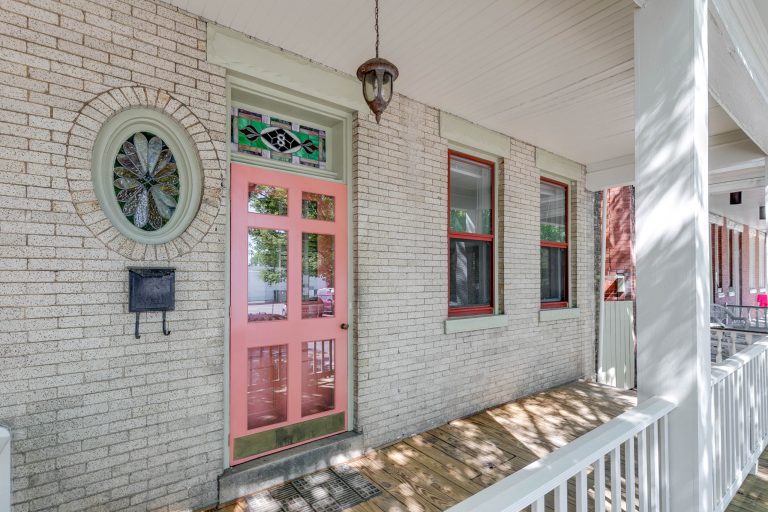 Mid-sized eclectic front porch photo in Wilmington with decking and a roof extension by Piperbear Designs | Outdoor Photos | Porch | Landscaping | Landscape Design | Outdoor Living Space | Porch Design Ideas | Outdoor Living Space Ideas | Backyard Design