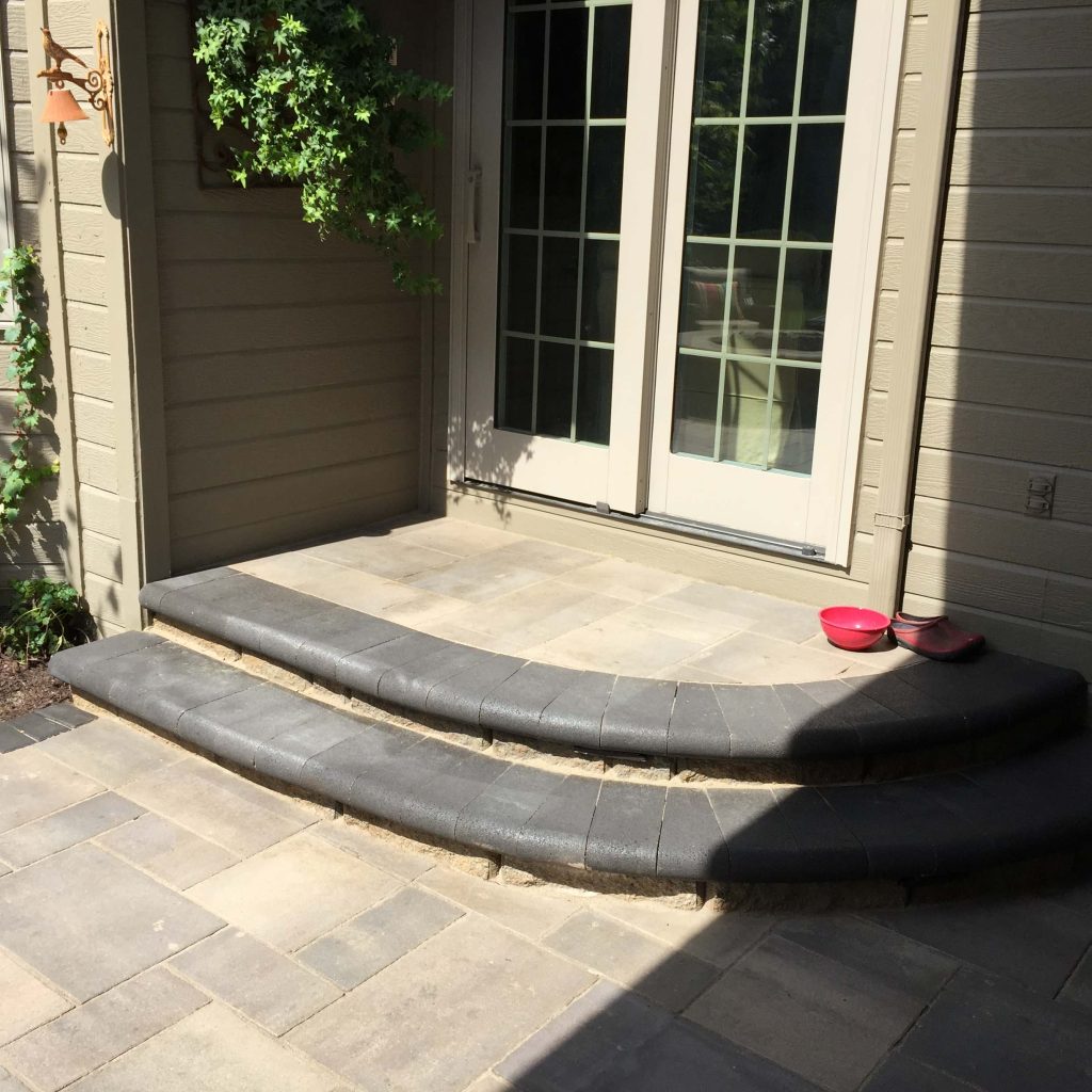 Mid-sized elegant backyard concrete paver patio kitchen photo in Omaha with a roof extension
