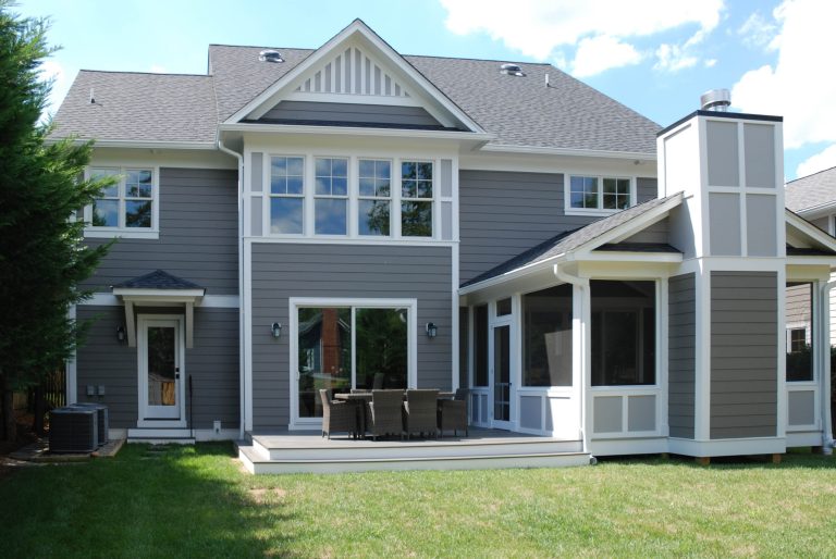 Mid-sized elegant screened-in back porch photo in DC Metro with decking and a roof extension by Rollingwood Builders | Outdoor Photos | Porch | Landscaping | Landscape Design | Outdoor Living Space | Porch Design Ideas | Outdoor Living Space Ideas | Backyard Design