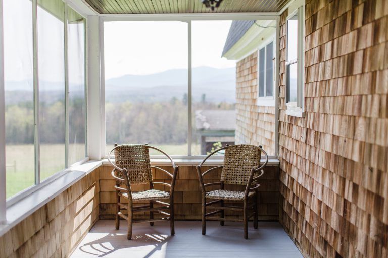 Mid-sized elegant screened-in back porch photo in San Francisco with a roof extension by Cassandra Crain Design, LLC | Outdoor Photos | Porch | Landscaping | Landscape Design | Outdoor Living Space | Porch Design Ideas | Outdoor Living Space Ideas | Backyard Design
