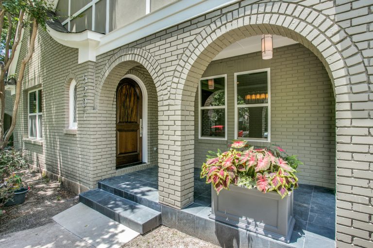 Mid-sized elegant tile front porch photo in Dallas with a roof extension by Bella Vista Company | Outdoor Photos | Porch | Landscaping | Landscape Design | Outdoor Living Space | Porch Design Ideas | Outdoor Living Space Ideas | Backyard Design