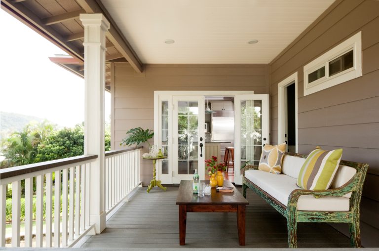 Mid-sized island style back porch photo in Hawaii with a roof extension by Homeworks Construction INC | Outdoor Photos | Porch | Landscaping | Landscape Design | Outdoor Living Space | Porch Design Ideas | Outdoor Living Space Ideas | Backyard Design