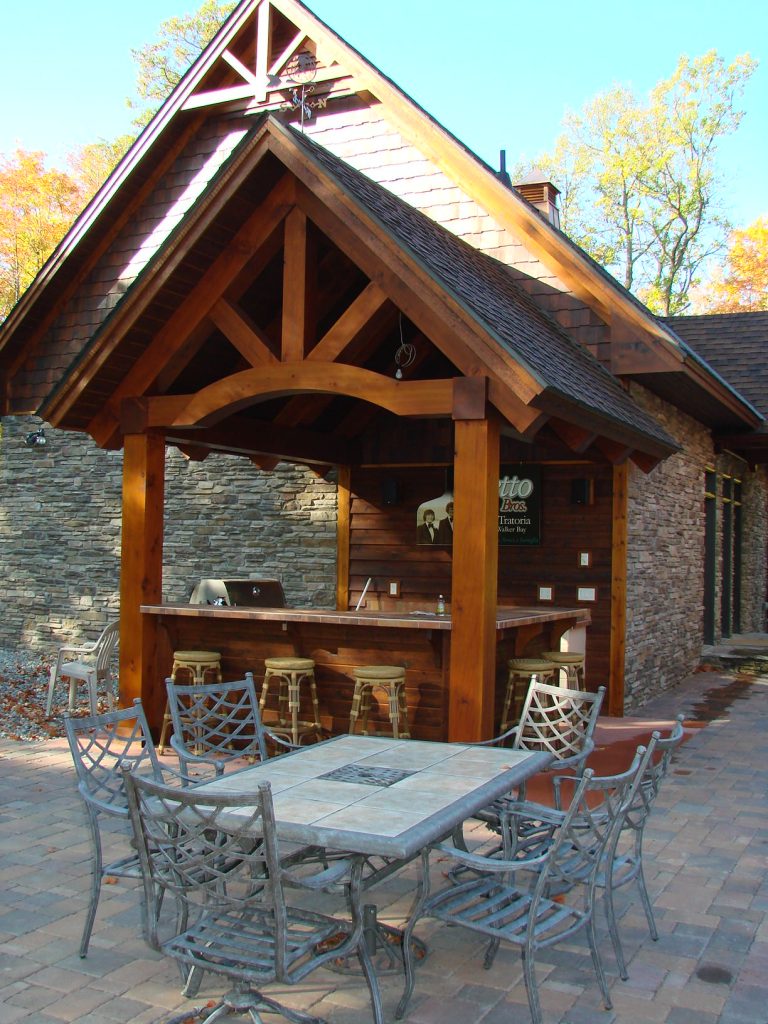 Mid-sized mountain style backyard brick patio kitchen photo in Minneapolis with a gazebo