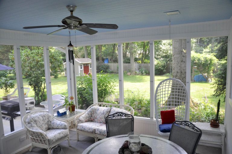 Mid-sized screened-in back porch idea in Philadelphia with a roof extension by Lawrenceville Home Improvement Center, Inc. | Outdoor Photos | Porch | Landscaping | Landscape Design | Outdoor Living Space | Porch Design Ideas | Outdoor Living Space Ideas | Backyard Design