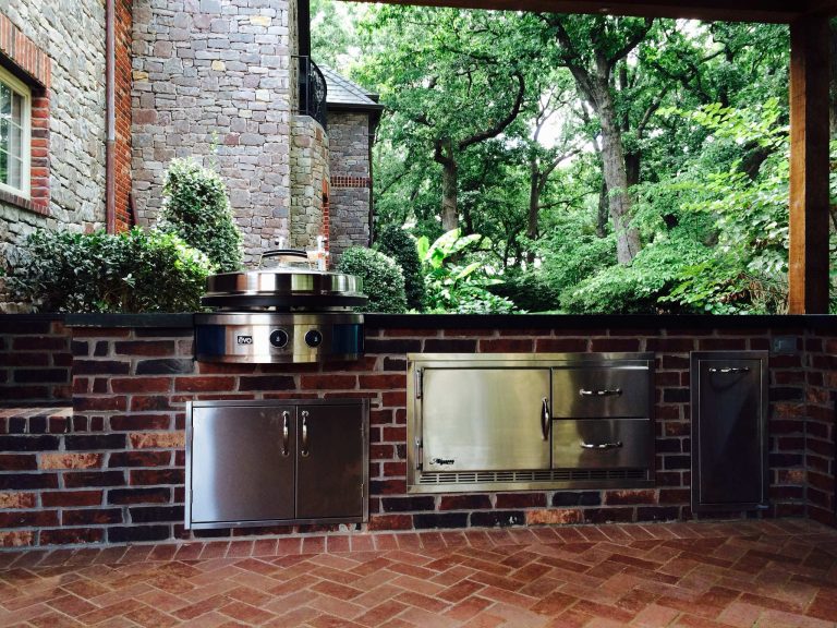 Mid-sized transitional brick porch photo in Other with a roof extension by Jack Wills Patio & Fireplace | Outdoor Photos | Porch | Landscaping | Landscape Design | Outdoor Living Space | Porch Design Ideas | Outdoor Living Space Ideas | Backyard Design